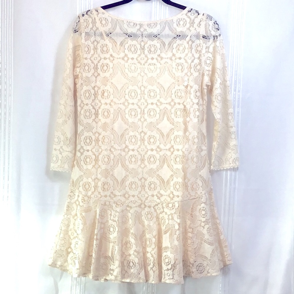 Free People Cream All Over Lace 3/4 Sleeves with Rayon Lingerie Slip Sz.4 - Picture 5 of 10